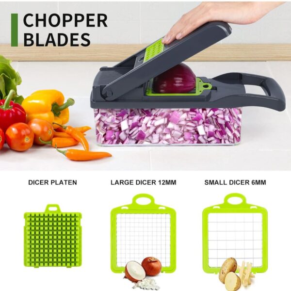 16pcs Stainless Steel Vegetable Chopper and Slicer - Multi-Function Manual Food Cutter with Replaceable Blades, Great for Onions, Potatoes, Carrots