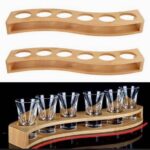 6 Solid Tequila Shot Glasses With Wooden Holder