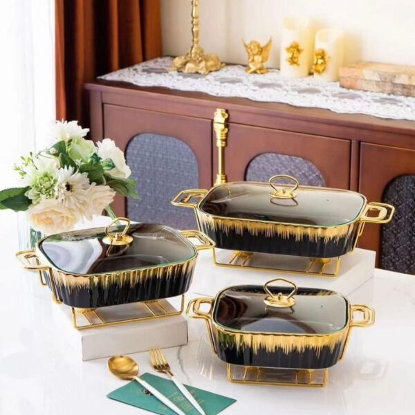 Marble Finish Chafing Dish Buffet Set Elegant Ceramics Rectangular Chafer for Weddings,Parties,Banquets,Catering Events Durable,Stylish,and Functional