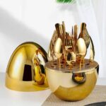 24 Pieces Set Of Luxury Egg Shape Cutlery (Golden)