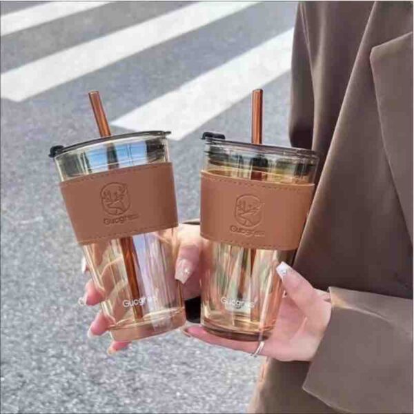 High-value ins-style glass double-drink cup hand-in-hand gift cup bamboo cup