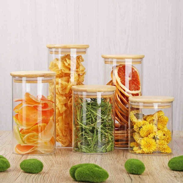 Bamboo and Wood Lid Storage Jar Glass
