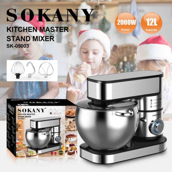 Sokany 12L Stainless Steel Bowl 6-speed Stand Mixer