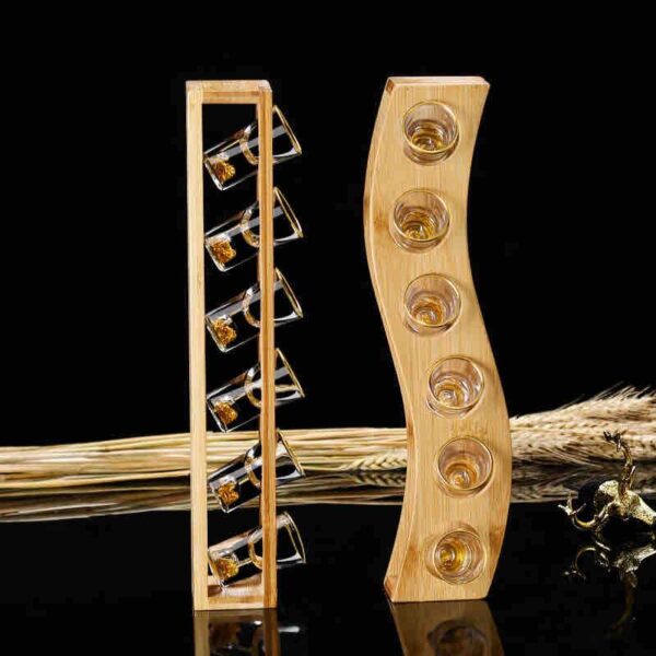 6 Hole Bamboo Tequila Shot Glass Rack Holder