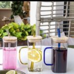 Glass Drinkware with Bamboo Lid and Glass Straw